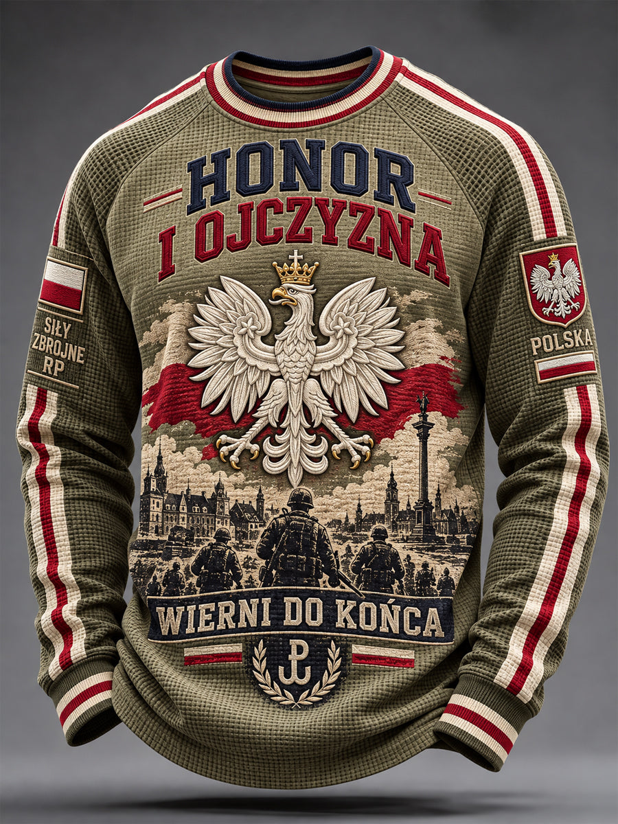 Męski wojskowy t-shirt z dzianiny gofrowej z długim rękawem