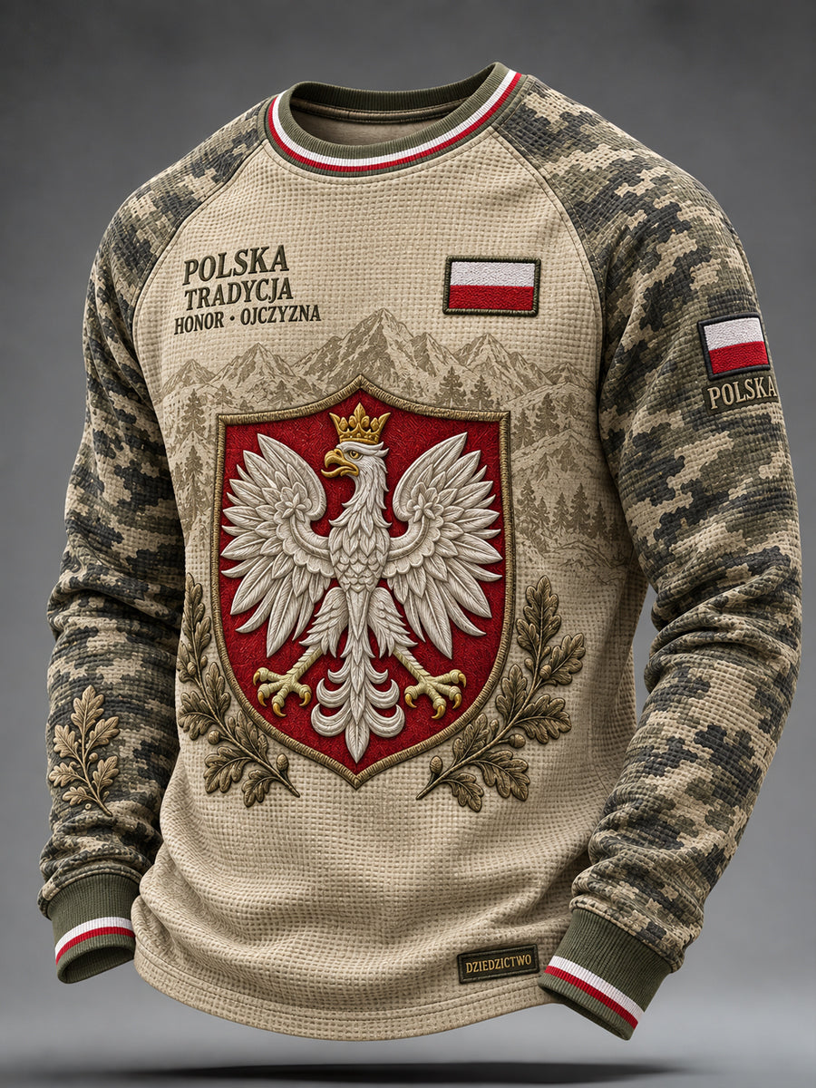 Męski wojskowy t-shirt z dzianiny gofrowej z długim rękawem