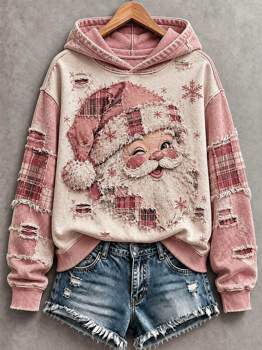Damska różowa bluza z kapturem w stylu vintage Santa