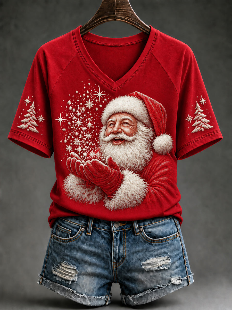 Damska koszulka z krótkim rękawem Vintage Christmas Santa Claus
