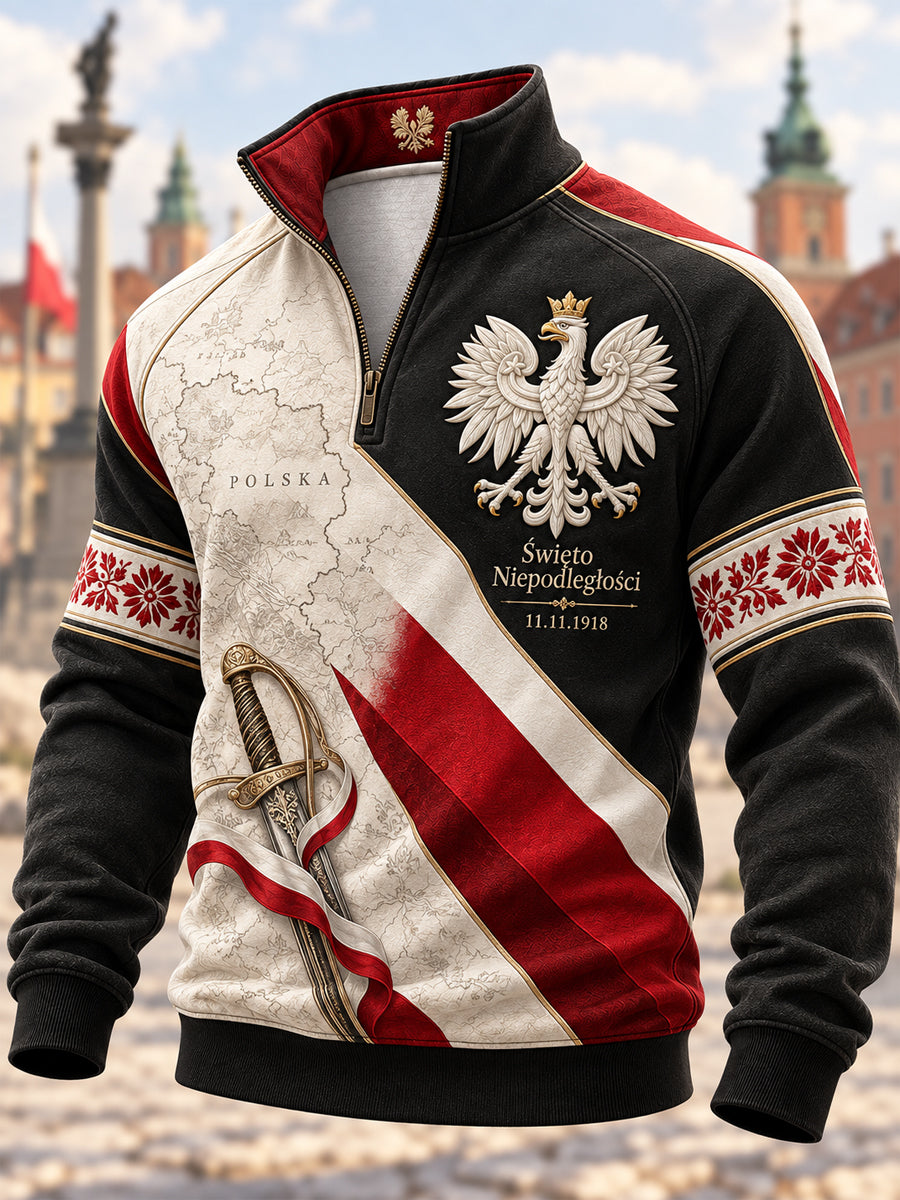 Bluza z kapturem i zamkiem na Dzień Niepodległości Polski dla mężczyzn
