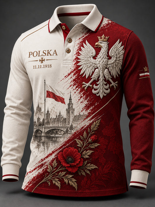 Męski polo z długim rękawem z okazji Dnia Niepodległości Polski