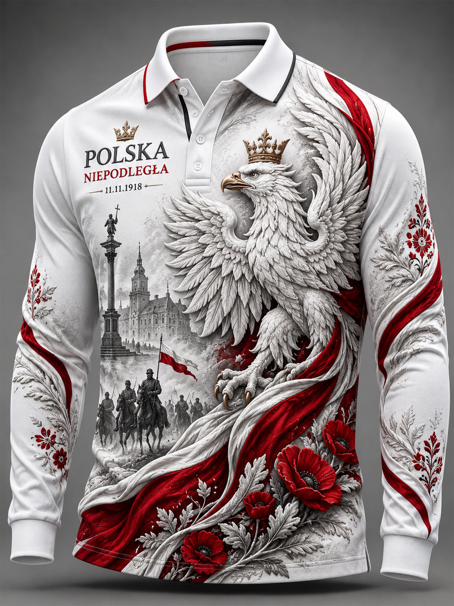 Męski polo z długim rękawem z okazji Dnia Niepodległości Polski