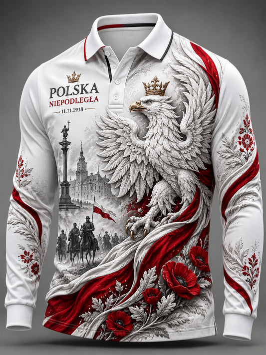 Męski polo z długim rękawem z okazji Dnia Niepodległości Polski