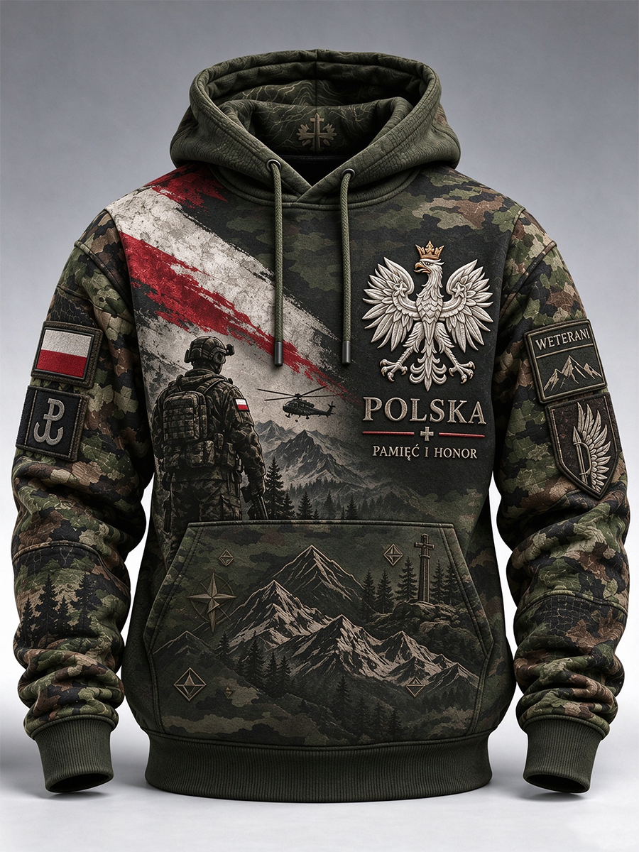 Men's Military Culture Oversized Drop-Shoulder Hoodie With Pockets