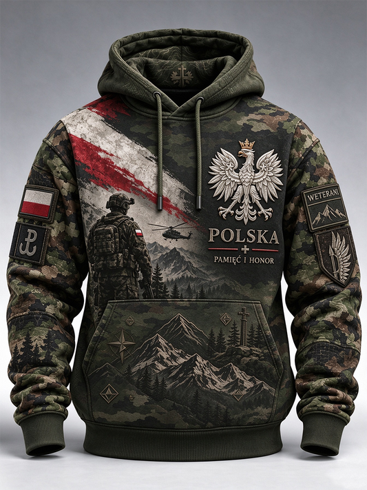 Men's Military Culture Oversized Drop-Shoulder Hoodie With Pockets