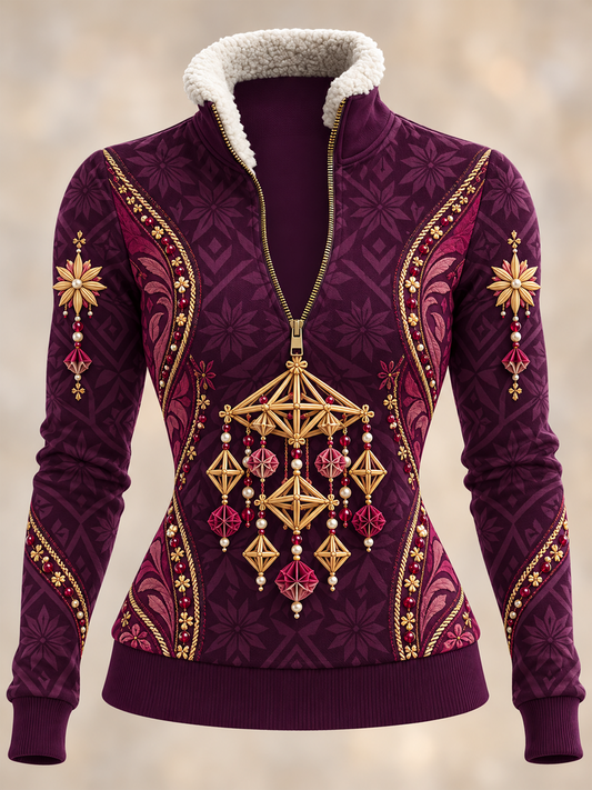Women's Polish Christmas Art Fur Collar Top