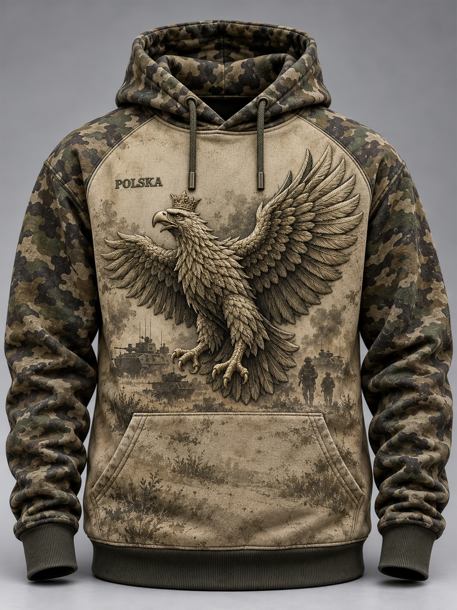 Men's Military Culture Oversized Drop-Shoulder Hoodie With Pockets