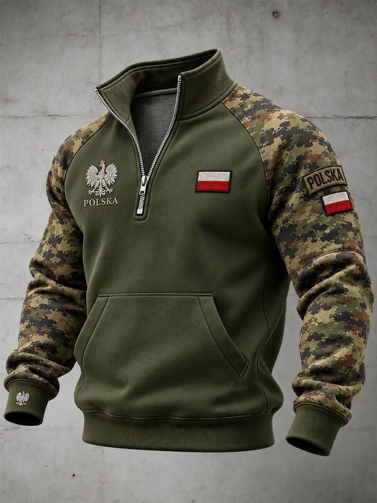 Męska bluza z kołnierzem z półzamkiem i półzamkiem militarnym