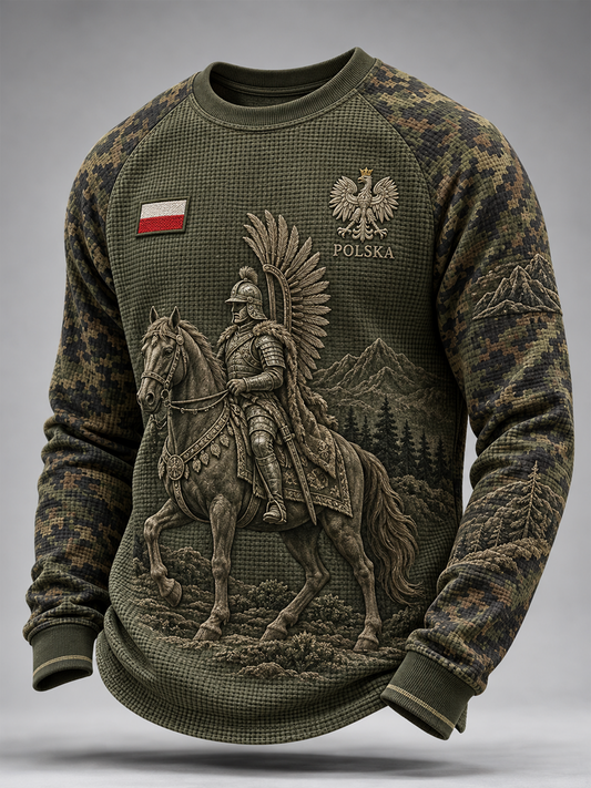 Męski wojskowy t-shirt z dzianiny gofrowej z długim rękawem