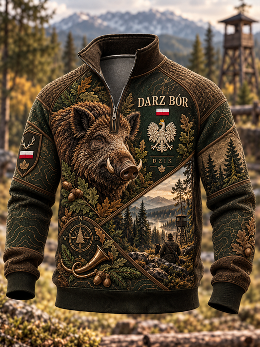 Bluza z kapturem i zamkiem dla mężczyzn, motyw sezonu polowań