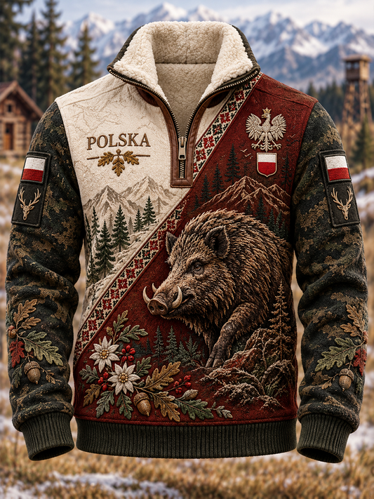 Męska koszula z postawionym kołnierzykiem w stylu kultury polowań