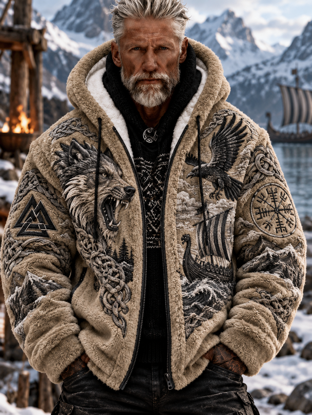 Męska Vintage Viking nordycka mitologia Valknut celtycka kurtka flanelowa